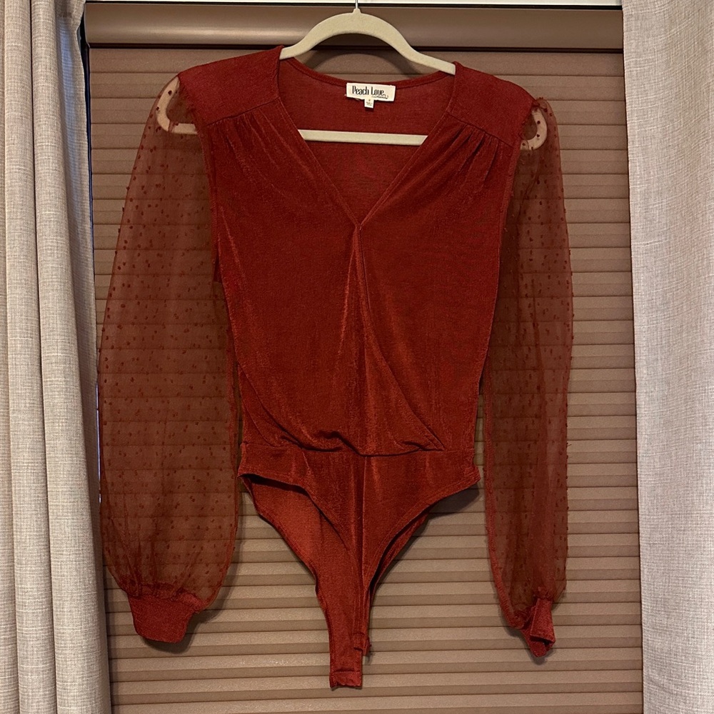 Rust Red Sheer Sleeve Bodysuit